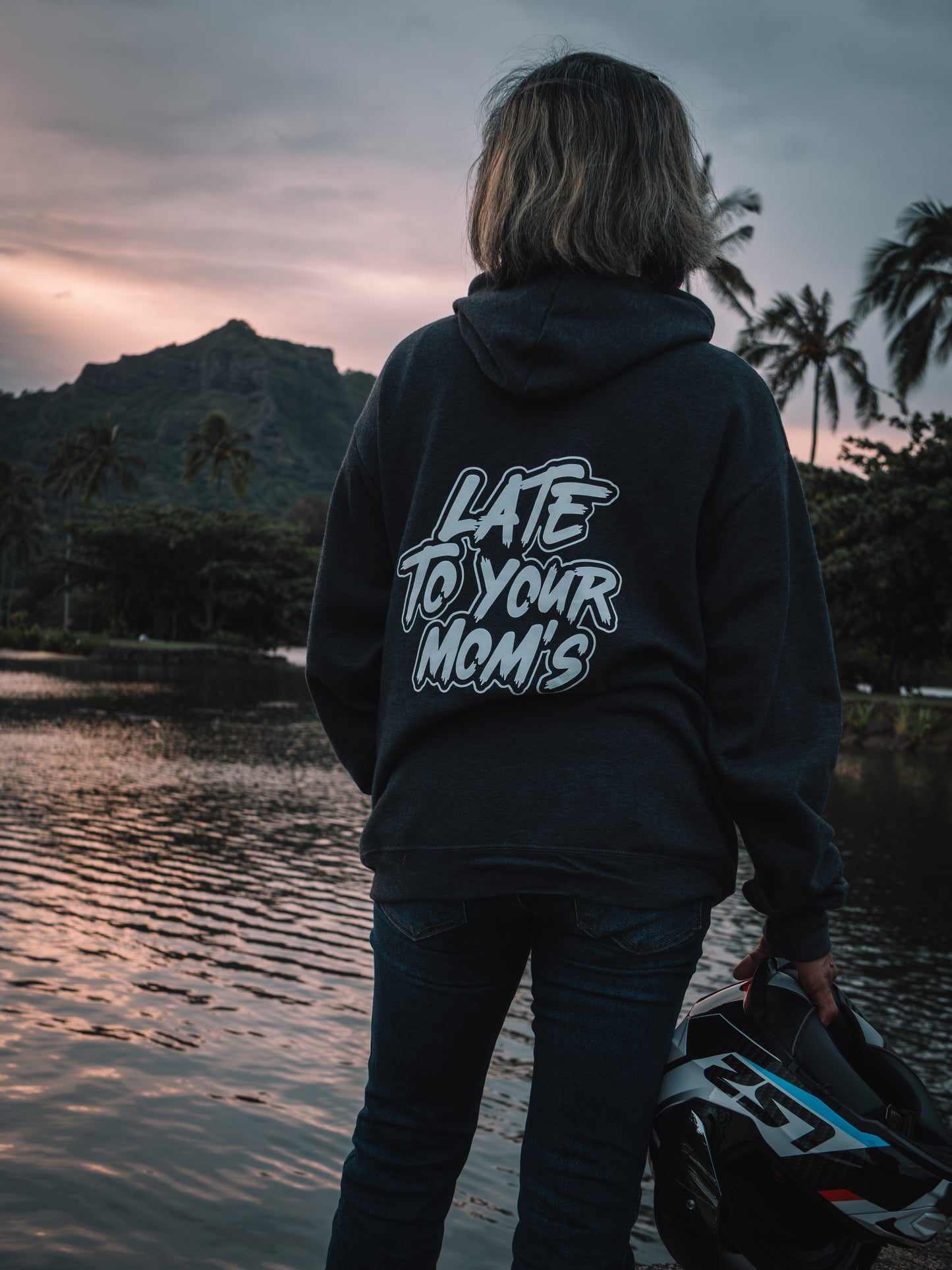 Unisex "Late to your mom's" Black Heather colored Fastkine hoodie
